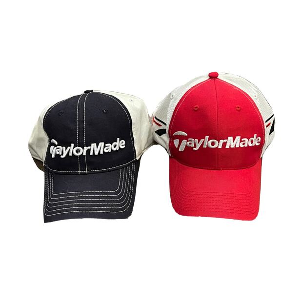 Lot of 2 TaylorMade R7 Golf Red Black White Mesh Adjustable Strapback Hat Cap - Picture 1 of 8